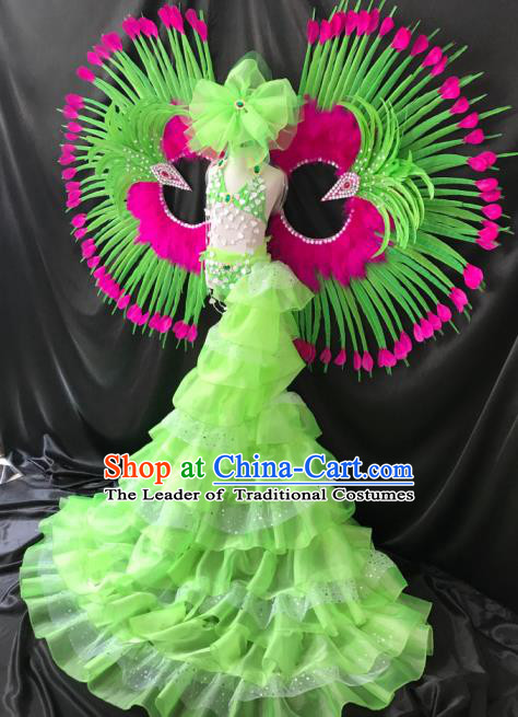 Top Compere Performance Catwalks Costume Children Chorus Red Dress with Wings Modern Dance Princess Short Red Bubble Dress for Girls Kids