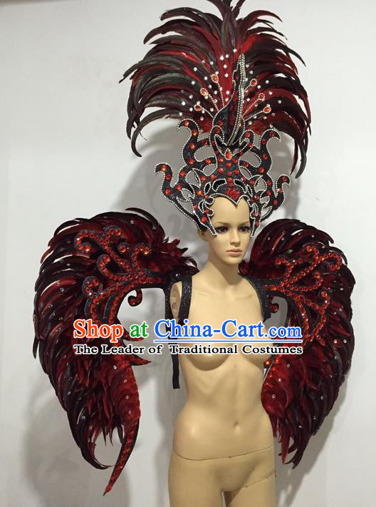 Top Compere Performance Catwalks Costume Children Chorus Red Dress with Wings Modern Dance Princess Short Red Bubble Dress for Girls Kids