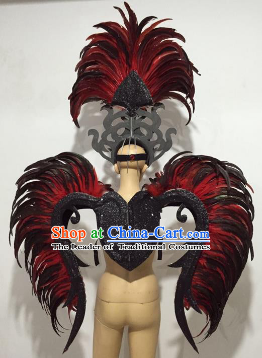 Top Compere Performance Catwalks Costume Children Chorus Red Dress with Wings Modern Dance Princess Short Red Bubble Dress for Girls Kids