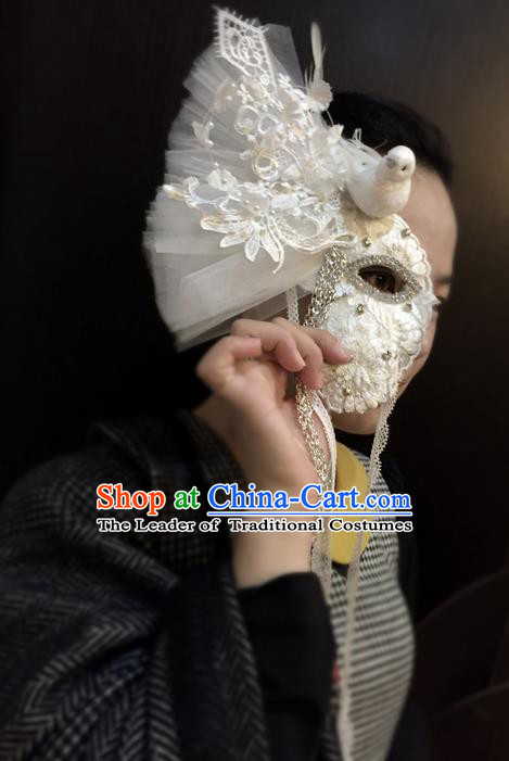 Top Grade Chinese Theatrical Traditional Ornamental Beige Veil Mask, Brazilian Carnival Halloween Occasions Handmade Vintage Mask for Women