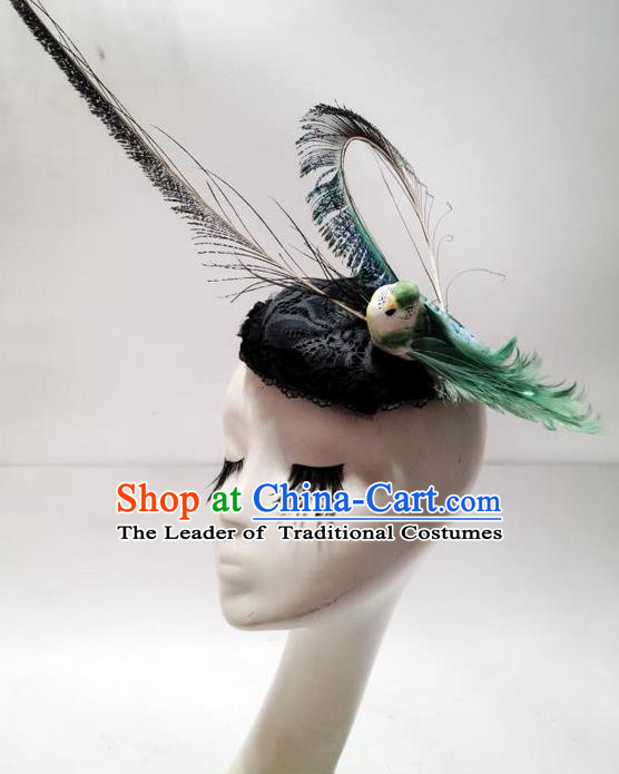 Top Grade Chinese Theatrical Traditional Ornamental Feather Hair Accessories, Brazilian Carnival Halloween Occasions Handmade Top Hat for Women