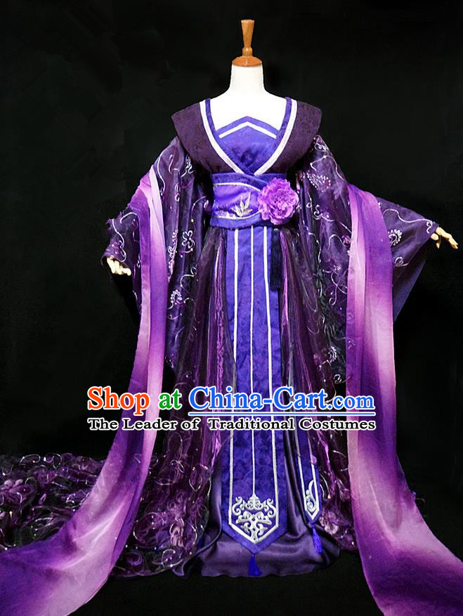 Traditional Ancient Chinese Young Lady Princess Purple Dance Costume, Chinese Tang Dynasty Imperial Consort Fairy Dress Hanfu Clothing for Women