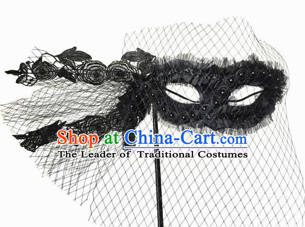 Top Grade Asian Headpiece Headdress Ornamental Lace Mask, Brazilian Carnival Halloween Occasions Handmade Miami Black Mask for Women