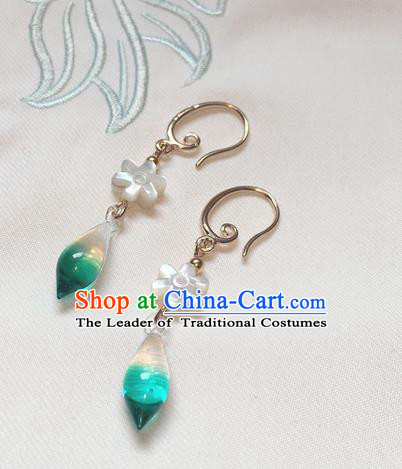 Asian Chinese Traditional Headdress Green Crystal Tassel Earrings, China Ancient Handmade Bride Hanfu Eardrop for Women