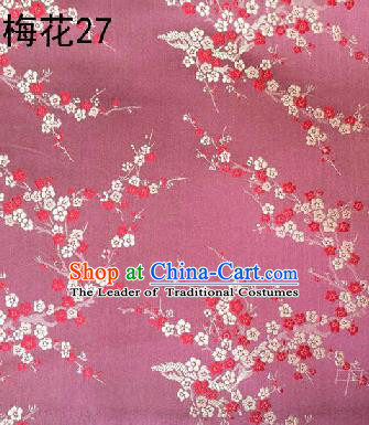 Asian Chinese Traditional Embroidery Plum Blossom Pink Silk Fabric, Top Grade Brocade Embroidered Tang Suit Hanfu Dress Fabric Cheongsam Material