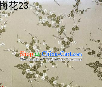 Asian Chinese Traditional Embroidery Plum Blossom Beige Silk Fabric, Top Grade Brocade Embroidered Tang Suit Hanfu Dress Fabric Cheongsam Material