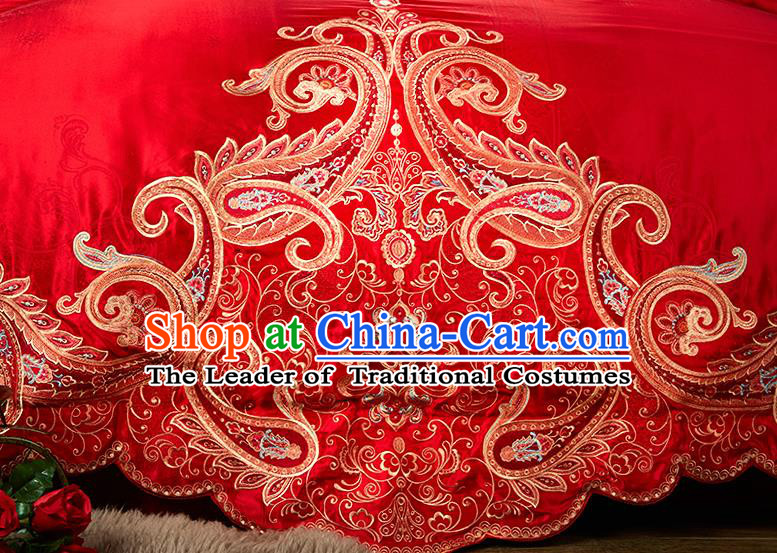 Traditional Chinese Style Wedding Bedding Article Embroidery Dragon and Phoenix Sheet and Duvet Cover Red Textile Bedding Suit