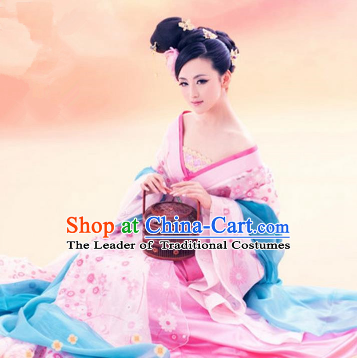 Traditional Asian Chinese Ancient Imperial Princess Costume, China Elegant Hanfu Clothing Tang Dynasty Palace Lady Fairy Dress Clothing for Women