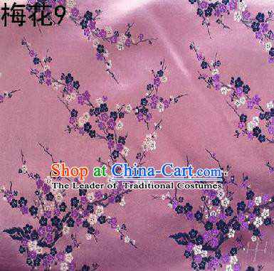 Asian Chinese Traditional Embroidery Colorful Plum Blossom Pink Silk Fabric, Top Grade Brocade Embroidered Tang Suit Hanfu Dress Fabric Cheongsam Cloth Material