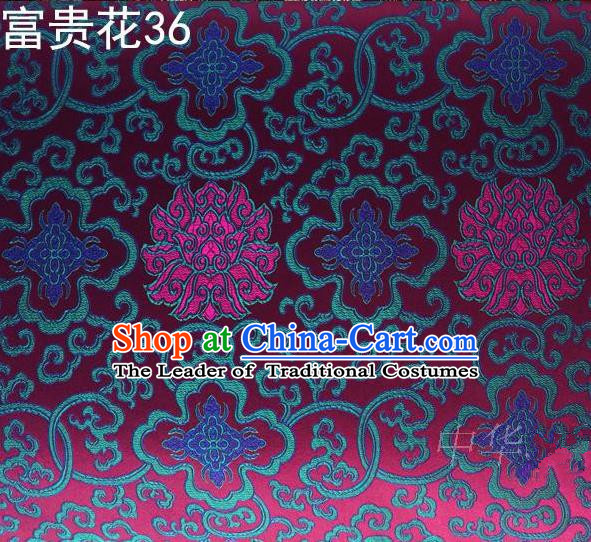 Asian Chinese Traditional Blue Riches and Honour Flowers Embroidered Rosy Silk Fabric, Top Grade Arhat Bed Brocade Satin Tang Suit Hanfu Dress Fabric Cheongsam Cloth Material
