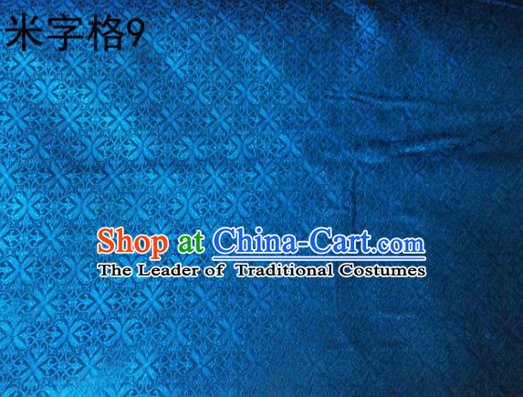 Asian Chinese Traditional Embroidery Intersected Figure Blue Satin Silk Fabric, Top Grade Brocade Tang Suit Hanfu Dress Fabric Cheongsam Mattress Cloth Material