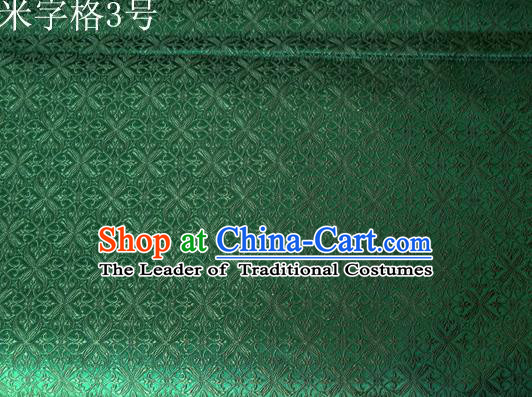 Asian Chinese Traditional Embroidery Intersected Figure Green Satin Silk Fabric, Top Grade Brocade Tang Suit Hanfu Dress Fabric Cheongsam Mattress Cloth Material