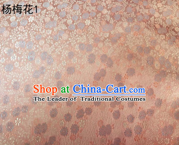 Asian Chinese Traditional Embroidery Waxberry Flowers Pink Satin Silk Fabric, Top Grade Brocade Tang Suit Hanfu Princess Dress Fabric Cheongsam Mattress Cloth Material