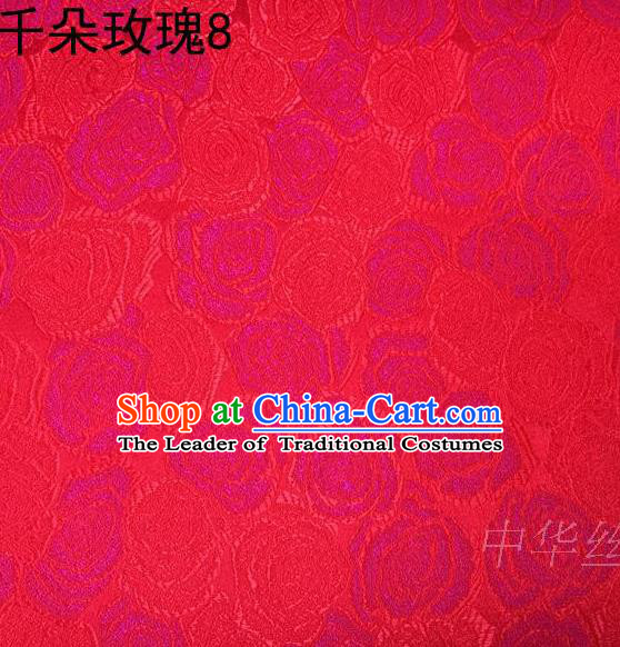 Asian Chinese Traditional Jacquard Weave Rose Flowers Red Satin Mulberry Silk Fabric, Top Grade Brocade Tang Suit Hanfu Princess Dress Fabric Cheongsam Cloth Material