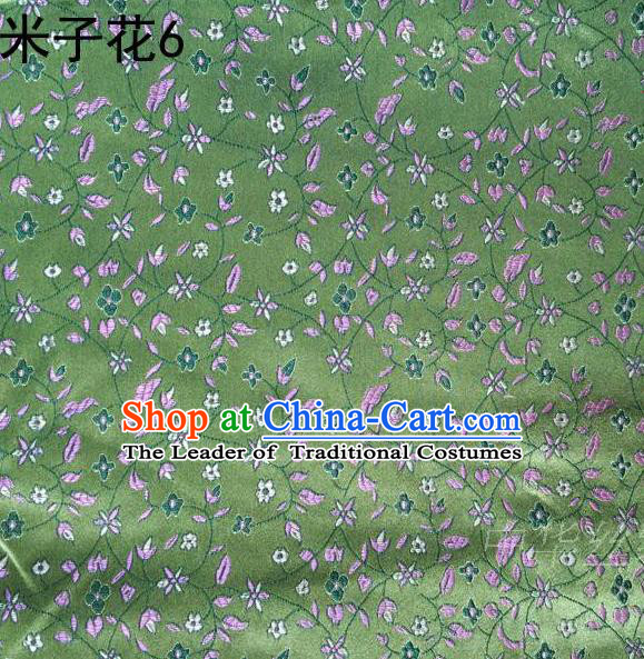 Asian Chinese Traditional Embroidered Shivering Floral Green Satin Silk Fabric, Top Grade Brocade Tang Suit Hanfu Princess Dress Fabric Cheongsam Cloth Material