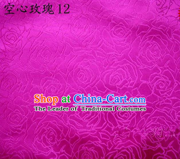 Asian Chinese Traditional Jacquard Weave Rose Flowers Rosy Satin Silk Fabric, Top Grade Brocade Tang Suit Hanfu Coat Dress Fabric Cheongsam Cloth Material