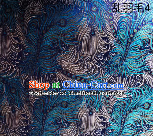 Asian Chinese Traditional Printing Feather Green Silk Fabric, Top Grade Arhat Bed Brocade Tang Suit Hanfu Dress Fabric Cheongsam Cloth Material