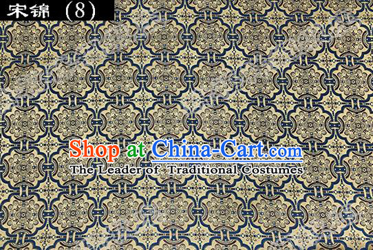 Asian Chinese Traditional Embroidered Blue Figure Yellow Song Brocade Silk Fabric, Top Grade Satin Tang Suit Hanfu Dress Fabric Cheongsam Cloth Material
