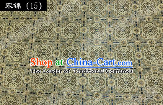 Asian Chinese Traditional Embroidered Light Golden Song Brocade Silk Fabric, Top Grade Satin Tang Suit Hanfu Dress Fabric Cheongsam Cloth Material