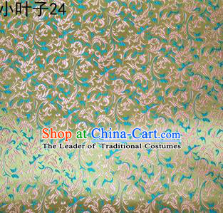 Asian Chinese Traditional Embroidery Green Leaves Satin Silk Fabric, Top Grade Arhat Bed Brocade Tang Suit Hanfu Dress Fabric Cheongsam Cloth Material
