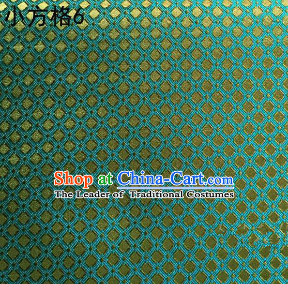Asian Chinese Traditional Embroidery Small Check Green Silk Fabric, Top Grade Arhat Bed Brocade Tang Suit Hanfu Tibetan Dress Fabric Cheongsam Cloth Material