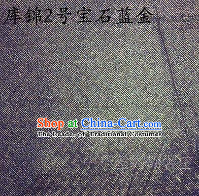 Asian Chinese Traditional Jacquard Weave Blue Golden Xiuhe Suit Satin Silk Fabric, Top Grade Brocade Tang Suit Hanfu Dress Fabric Cheongsam Cloth Material
