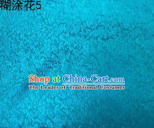 Asian Chinese Traditional Embroidering Flower Lake Blue Xiuhe Suit Satin Thangka Silk Fabric, Top Grade Brocade Tang Suit Hanfu Dress Fabric Cheongsam Cloth Material