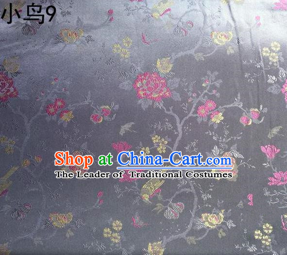 Asian Chinese Traditional Embroidery Magpie Peony Satin Sliver Silk Fabric, Top Grade Brocade Tang Suit Hanfu Full Dress Fabric Cheongsam Cloth Material