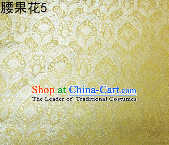 Asian Chinese Traditional Embroidery Paisley Golden Satin Wedding Silk Fabric, Top Grade Tibetan Brocade Tang Suit Hanfu Dress Fabric Cheongsam Cloth Material