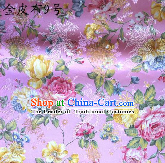 Asian Chinese Traditional Embroidery Peony Pink Satin Silk Fabric, Top Grade Brocade Tang Suit Hanfu Fabric Cheongsam Cloth Material
