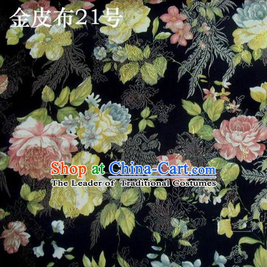 Asian Chinese Traditional Embroidery Peony Black Satin Silk Fabric, Top Grade Brocade Tang Suit Hanfu Fabric Cheongsam Cloth Material