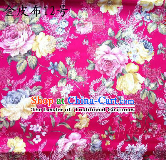 Asian Chinese Traditional Embroidery Peony Rosy Satin Silk Fabric, Top Grade Brocade Tang Suit Hanfu Fabric Cheongsam Cloth Material