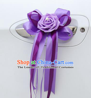 Top Grade Wedding Accessories Decoration, China Style Wedding Limousine Bowknot Flowers Bride Purple Ribbon Garlands