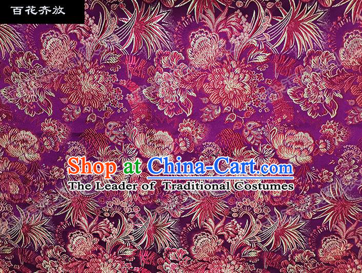 Asian Chinese Traditional Satin Embroidery Mulberry Silk Fabric, Top Grade Nanjing Brocade Tang Suit Hanfu Purple Fabric Cheongsam Cloth Material