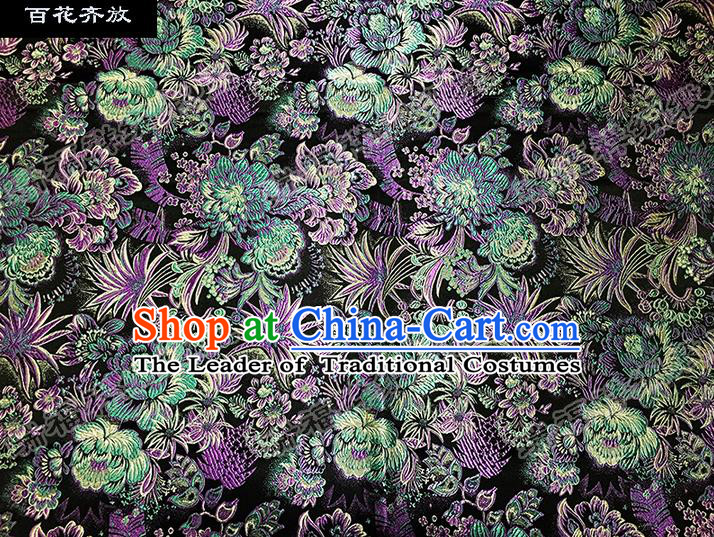 Asian Chinese Traditional Satin Embroidery Mulberry Silk Fabric, Top Grade Nanjing Brocade Tang Suit Hanfu Black Fabric Cheongsam Cloth Material
