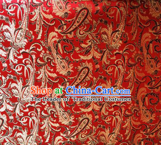 Asian Chinese Traditional Handmade Embroidery Ham Flowers Satin Wedding Silk Fabric, Top Grade Nanjing Brocade Tang Suit Hanfu Fabric Cheongsam Red Cloth Material