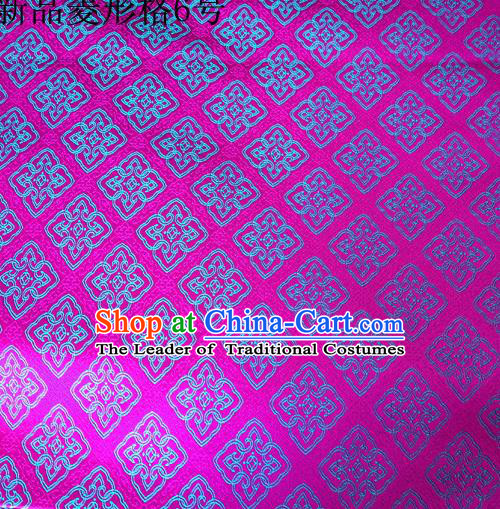 Asian Chinese Traditional Handmade Embroidery Rhombus Pattern Satin Silk Fabric, Top Grade Nanjing Brocade Tang Suit Hanfu Fabric Cheongsam Rosy Cloth Material