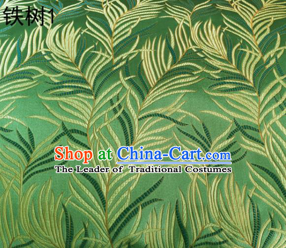 Asian Chinese Traditional Handmade Embroidery Bunga Manggar Flowers Satin Green Silk Fabric, Top Grade Nanjing Brocade Tang Suit Hanfu Fabric Cheongsam Cloth Material