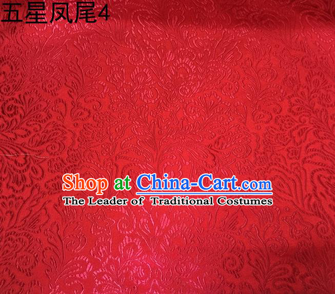 Asian Chinese Traditional Handmade Embroidery Five-star Ombre Flowers Satin Silk Fabric, Top Grade Nanjing Brocade Tang Suit Hanfu Fabric Cheongsam Red Cloth Material