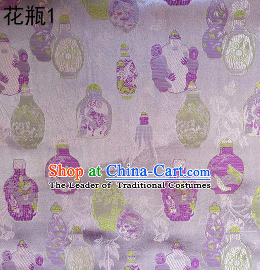 Traditional Asian Chinese Handmade Embroidery Vase Satin Pink Silk Fabric, Top Grade Nanjing Brocade Tang Suit Hanfu Clothing Fabric Cheongsam Cloth Material