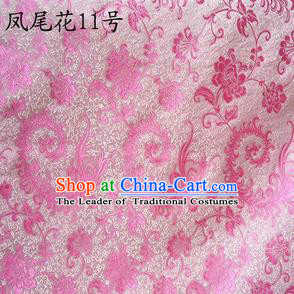 Traditional Asian Chinese Handmade Embroidery Pink Ombre Peony Flowers Satin Silk Fabric, Top Grade Nanjing Brocade Tang Suit Hanfu Clothing Fabric Cheongsam Cloth Material
