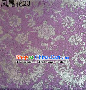 Traditional Asian Chinese Handmade Embroidery Golden Ombre Peony Flowers Satin Lilac Silk Fabric, Top Grade Nanjing Brocade Tang Suit Hanfu Clothing Fabric Cheongsam Cloth Material