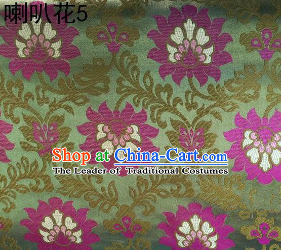 Traditional Asian Chinese Handmade Embroidery Petunia Flowers Satin Light Green Silk Fabric, Top Grade Nanjing Brocade Tang Suit Hanfu Clothing Fabric Cheongsam Cloth Material