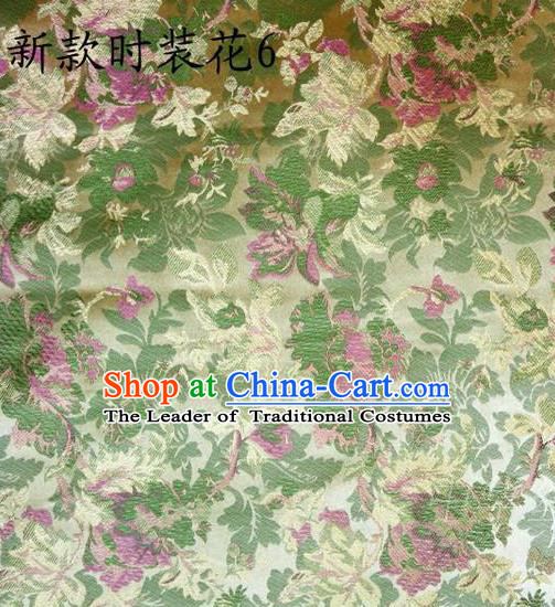 Traditional Asian Chinese Handmade Printing Flowers Satin Yellow Silk Fabric, Top Grade Nanjing Brocade Tang Suit Hanfu Clothing Fabric Cheongsam Cloth Material
