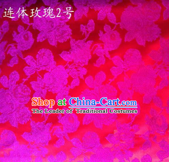 Traditional Asian Chinese Handmade Printing Flowers Satin Pink Silk Fabric, Top Grade Nanjing Brocade Tang Suit Hanfu Clothing Fabric Cheongsam Cloth Material