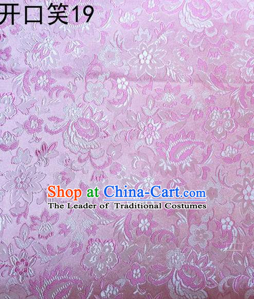 Traditional Asian Chinese Handmade Embroidery Flowers Satin Pink Silk Fabric, Top Grade Nanjing Brocade Tang Suit Hanfu Wedding Clothing Fabric Cheongsam Cloth Material