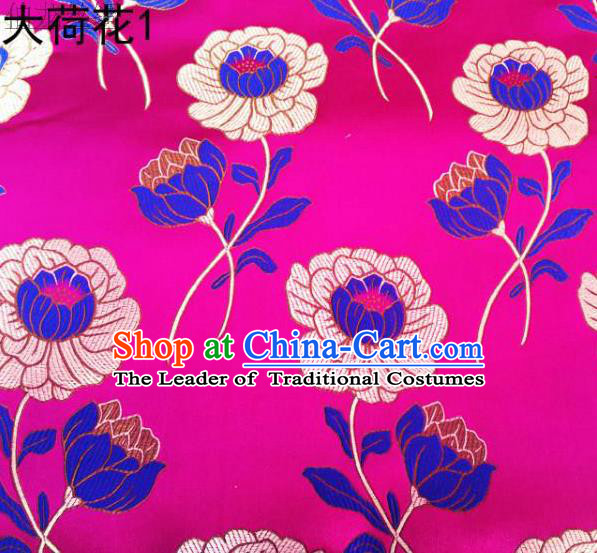 Traditional Asian Chinese Handmade Embroidery Lotus Satin Rosy Silk Fabric, Top Grade Nanjing Brocade Tang Suit Hanfu Clothing Fabric Cheongsam Cloth Material