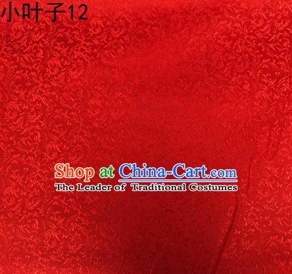Traditional Asian Chinese Handmade Embroidery Wheat Leaf Satin Silk Fabric, Top Grade Nanjing Red Brocade Tang Suit Hanfu Clothing Fabric Cheongsam Cloth Material