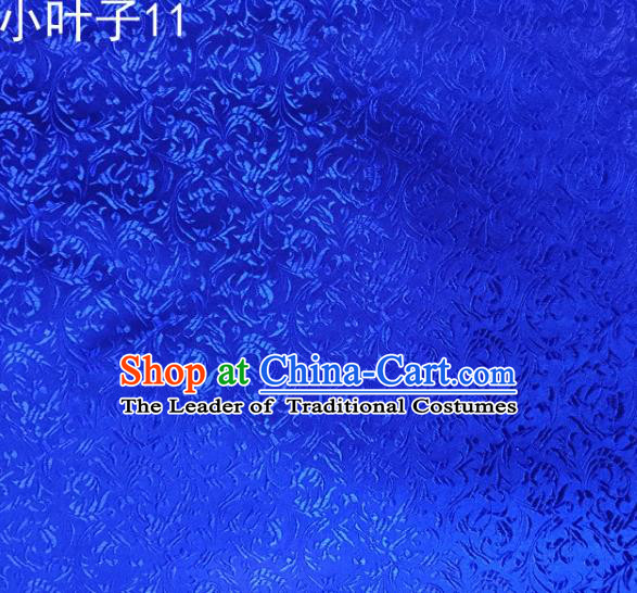 Traditional Asian Chinese Handmade Embroidery Wheat Leaf Satin Silk Fabric, Top Grade Nanjing Blue Brocade Tang Suit Hanfu Clothing Fabric Cheongsam Cloth Material