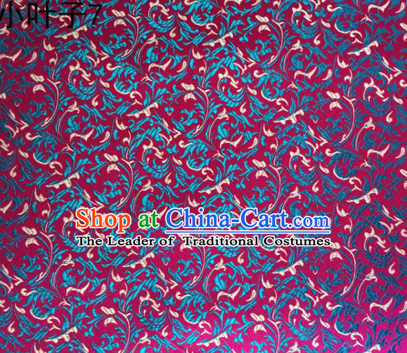 Traditional Asian Chinese Handmade Embroidery Blue Wheat Leaf Satin Silk Fabric, Top Grade Nanjing Purple Brocade Tang Suit Hanfu Clothing Fabric Cheongsam Cloth Material